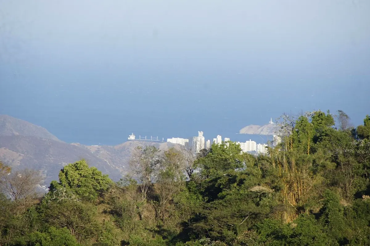 Sea view listed for the deluxe double: treetops in front, the towers of Santa Marta and the bay beyond